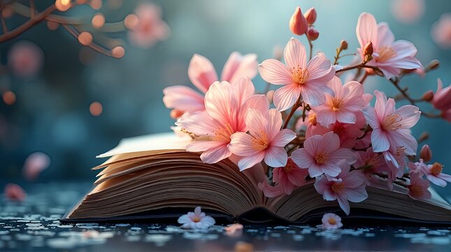 pink flowers in the book - Powered by Adobe