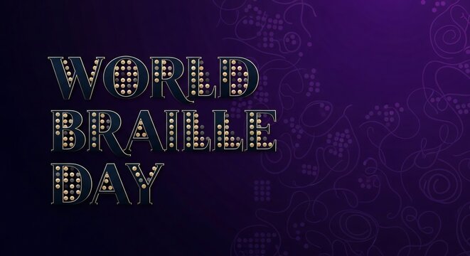 World Braille Day Celebration Purple Background Accessibility for Visually Impaired Awareness