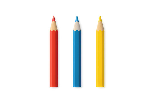 Primary colored pencils creating art and design, red, blue, yellow vibrant drawing tools on transparent background