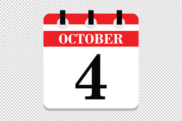 4 October Calendar icon vector, 4 dates of October month calendar icon, dates of October 4 icon calendar, vector calendar icon.
