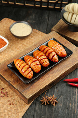 Spicy Homemade Gluten Skewers Shaanxi Style Chinese Street Food with Steamed Buns Traditional Asian Cuisine