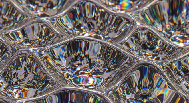 Chromatic Distortion: Abstract iridescent texture featuring liquid-like waves and rainbow