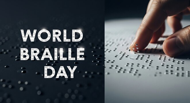 World Braille Day Accessibility Reading Textured Dots Finger Touching Inclusive Education Support Concept