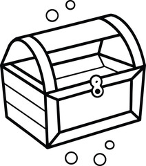 Gold Treasure Chest line art simple outlined chest with lock and circles