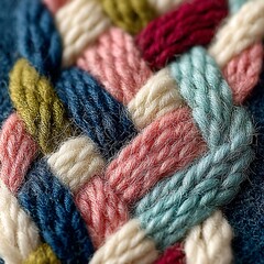Close-up of woven yarn in multiple colors and textures wool knitting