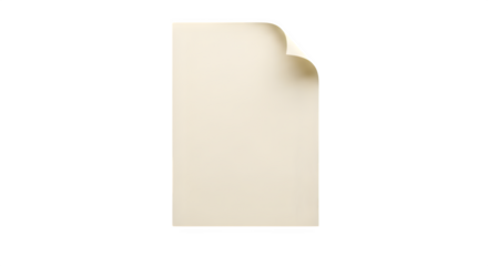 A single sheet of cream colored paper with the top right corner curled up on a black background