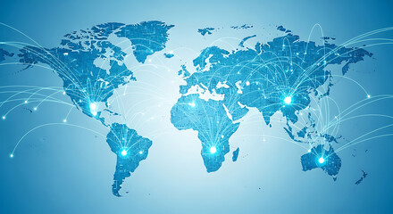 light blue background with a digital world map and global network connections representing the conce 45324906 1