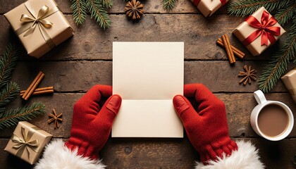 Cozy Holiday Overhead View with Gifts, Cinnamon Sticks, and Mug