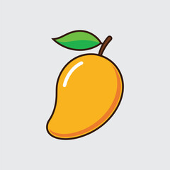 Illustration of Single Mango Fruit with Green Leaf Isolated on Plain Background Vector Design Tropical Exotic Sweet Ripe Food Vitamin Source Vegetarian Snack