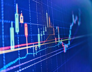 Close-up of a digital display showing stock market trends