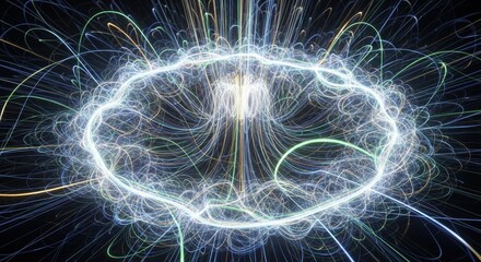 Energetic luminous network formation displaying radiant connection and dispersion processes