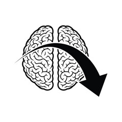 Brain with arrow pointing down isolated on, mental health concept