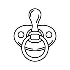Outline icon of a baby pacifier, a common infant soothing device for newborn comfort