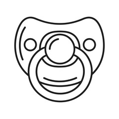 Simple black line art illustration of a baby pacifier icon, essential for infant care and soothing.