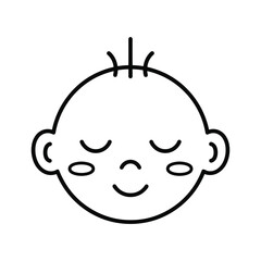 Sleeping baby face line art icon with closed eyes representing peace, infancy, and rest.