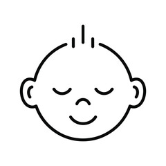 Cute sleepy newborn child head graphic, minimalist vector drawing of a serene infant face icon.