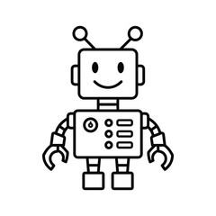 Friendly smiling line art robot icon illustration representing artificial intelligence and technology concept