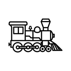 Outline icon of a classic steam locomotive train with detailed wheels and chimney, transportation.