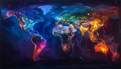 Glowing Colorful Puzzle Design Representing the Americas in Modern Conceptual Art