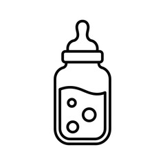 Outline icon of a baby bottle filled with milk, symbolizing infant feeding, nutrition, and care