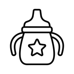 Sippy cup with star graphic and handles, a black line art vector illustration for infants