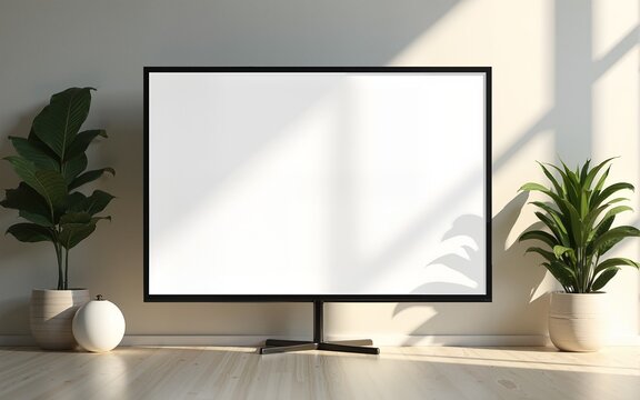 Elegant and Modern Virtual Presentation Room Background for Online Meetings and Zoom Calls with Stylish Plant Decor and Soft Lighting. High quality