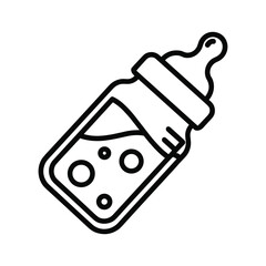 Outline icon of a baby feeding bottle with liquid, perfect for nursery, parenthood, childcare, and infant nutrition concepts on a clean background.