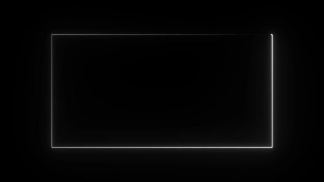 Bright White Neon Rectangle Frame on Black Background Abstract Element border