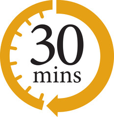 Minute Timer Icon.Minute interval circular arrow vector. Countdown timer symbol.Alarm clock symbol. Watch countdown and Stopwatch sign. Simple express pictogram collection. Label cooking time.