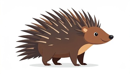 Stylized Brown Porcupine Illustration with Quills on White Background