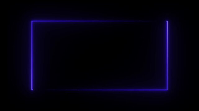 Glowing Blue Neon Rectangular Frame with Open Corners on a Black Background abstract border