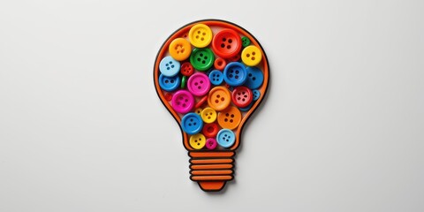 A light bulb filled with colorful buttons, symbolizing creativity and ideas.
