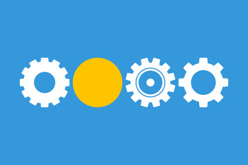 yellow circle between white gears, be different vector concept, leadership or teamwork illustration