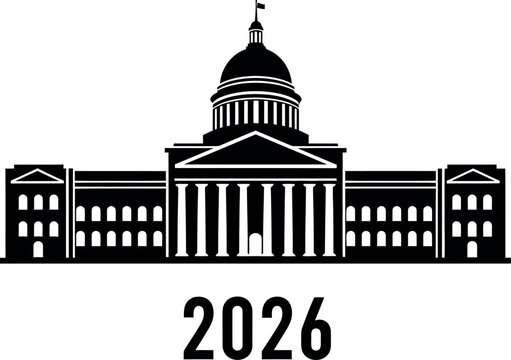 Vector Illustration of US Capitol Building Silhouette with 2024 for Election, Politics, and Government Design