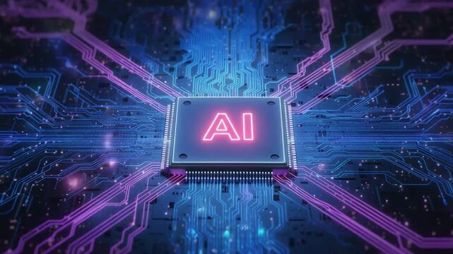 Futuristic AI microprocessor with neural streams on circuit board