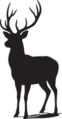 Majestic stag silhouette with large antlers standing against a white background