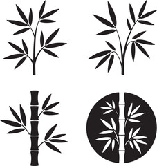 Obraz premium Set of four black and white bamboo branch illustrations in different styles