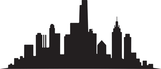 Obraz premium Black silhouette of a modern city skyline against a white background