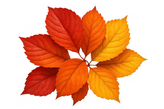Autumn leaves gathering changing colors, creating a vibrant fall season display on transparent background