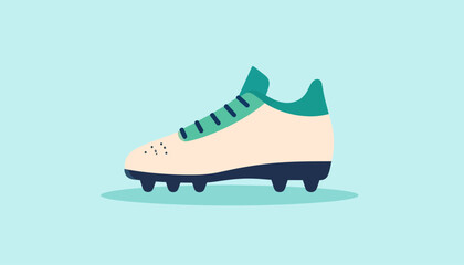 Illustration of a white and green soccer cleat on a blue background.