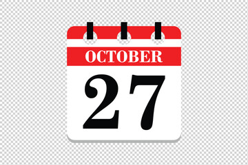 27 October Calendar icon vector, 27dates of October month calendar icon, dates of October 27 icon calendar, vector calendar icon.