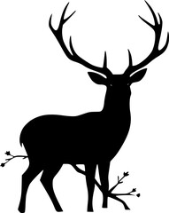 Artistic deer with antlers shaped like branches silhouette for fantasy and nature themes