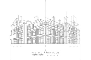 Abstract and imaginative urban architectural designs of building constructions depicted in outlined drawings.