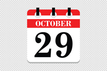 29 October Calendar icon vector, 29 dates of October month calendar icon, dates of October 29 icon calendar, vector calendar icon.