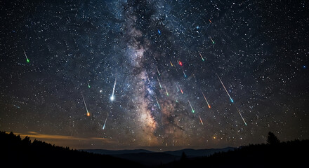 Stunning meteor shower illuminates night sky surrounded by twinkling stars and cosmic beauty 38916202 1