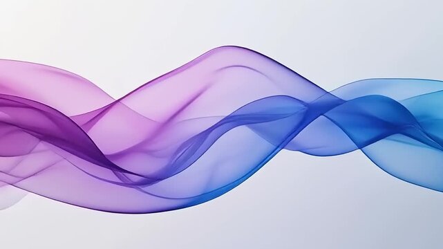 Fluid abstract design featuring a graceful, transparent wave blending from vibrant purple to serene blue against a light background