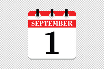 1 September Calendar icon vector, 1 dates of September month calendar icon, dates of September 1 icon calendar, vector calendar icon.