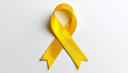 Yellow awareness ribbon on white backdrop. Symbol of support For troops military, suicide prevention
