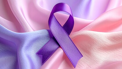 Purple ribbon on a pink background 