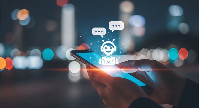 AI chatbot on a smartphone digital assistant concept for customer service and communication